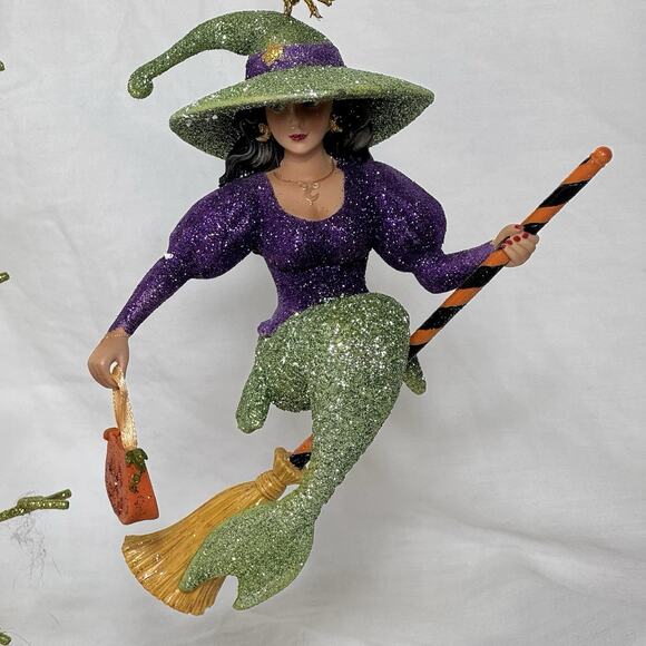 VTG December Diamonds Sabrina Witch Ornament 2010 Glitter Broomstick Halloween - Picture 1 of 7